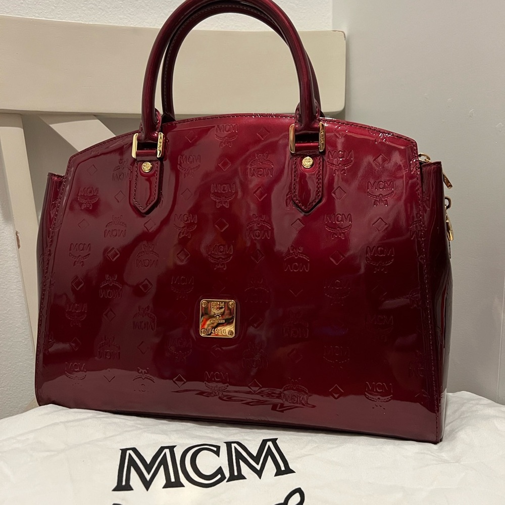 MCM Glossy Red Satchel in prestine condition!